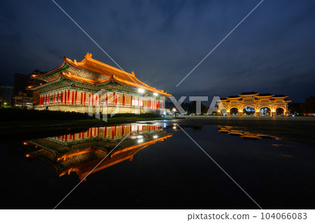 There are beautiful reflections on the water in Liberty Square. 104066083