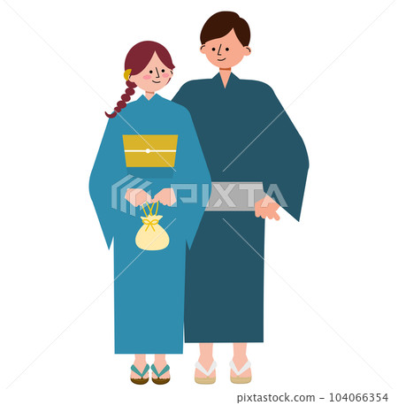 穿著浴衣和約會的男人和女人（情侶）的插圖 104066354