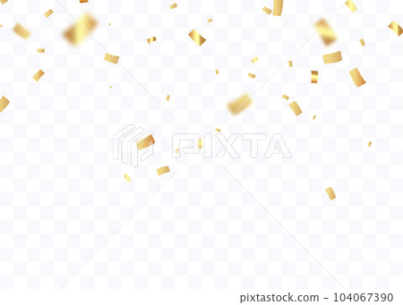 Confetti background. Gold paper pieces and serpentine. Vector party background 104067390