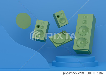 Abstract scene or podium with Hi-fi speakers and DJ turntable on monochrome 104067487