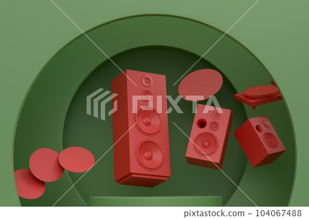 Abstract scene or podium with Hi-fi speakers and DJ turntable on monochrome 104067488
