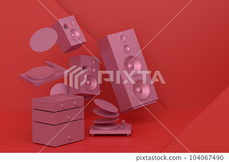 Abstract scene or podium with Hi-fi speakers and DJ turntable on monochrome 104067490