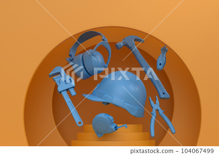 Abstract scene or podium with carpenters tools on monochrome background Abstract scene or podium with carpenters tools on monochrome background 104067499