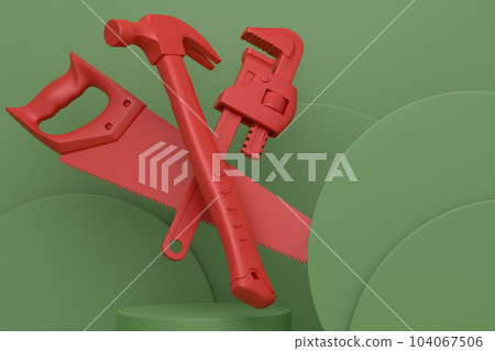Abstract scene or podium with carpenters tools on monochrome background Abstract scene or podium with carpenters tools on monochrome background 104067506