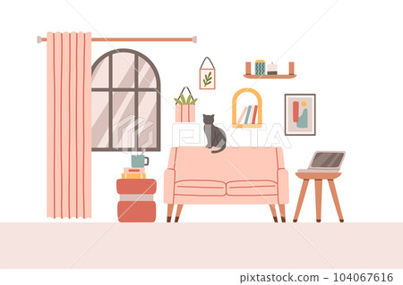 Living room modern interior set. Vector flat style collection of furniture for house isolated on white background. Living room modern interior set. Vector flat style collection of furniture for house isolated on white background. 104067616