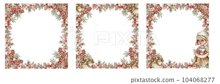 Autumn square frame with mushrooms. llustration of autumn for scrapbooking, invitation,greetings cards, party decoration,wedding stationary, greetings, fashion,posters, background. 104068277