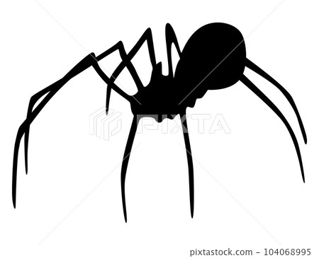 Spider silhouette. Black close-up insect, scary big spider isolated on white. Poisonous dangerous animal. Creepy wildlife bug 104068995