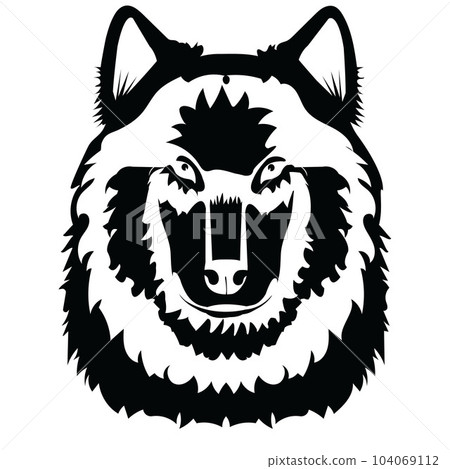 Black and white illustrated wolf head Black and white illustrated wolf head 104069112