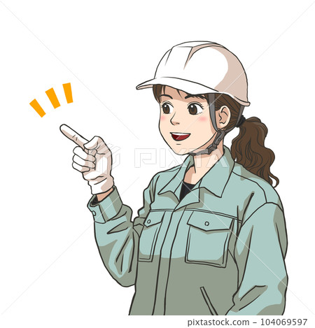 A woman in work clothes who confirms pointing 104069597