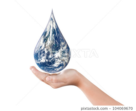 Earth, Globe in drop shape on hand isolated on white background, Earth, Globe in drop shape on hand isolated on white background, 104069670
