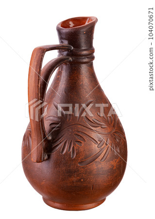 Clay jug with a narrow neck liquid for water or wine 104070671