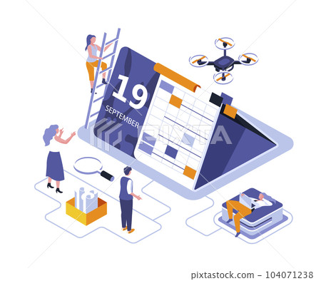 Calendar table isometric landing page vector template. Effective workflow organization website homepage interface illustration layout. Business schedule planning web banner isometry concept Calendar table isometric landing page vector template. Effective workflow organization website homepage interface illustration layout. Business schedule planning web banner isometry concept 104071238