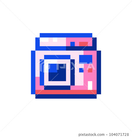 Pixel art Instant Camera icon. 90s 8bit style illustration of  retro style photo camera with instant print. Cute pixel art y2k sticker or game element.	 104071728