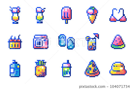 Pixel Art Ice Cream Set Retro Video Game Collection Of 8 Bit Ice