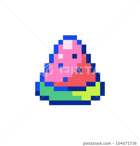 Pixel art watermelon icon. 90s 8bit style illustration of tropical fruit berry watermelon. Cute pixel art y2k sticker or game element. Pixel art watermelon icon. 90s 8bit style illustration of tropical fruit berry watermelon. Cute pixel art y2k sticker or game element. 104071736