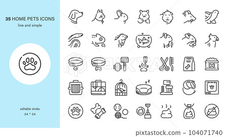 Home Domestic Pets Icons Set. Cat, Dog, Rabbit, Hamster, Guinea Pig, Rat, Turtle, Fish, Lizard and pet accessories - toys, food, cages. Editable Outline Collection.	 Home Domestic Pets Icons Set. Cat, Dog, Rabbit, Hamster, Guinea Pig, Rat, Turtle, Fish, Lizard and pet accessories - toys, food, cages. Editable Outline Collection.	 104071740