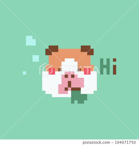 Pixel Art Guinea Pig Avatar. Greeting Card with Cute Rodent Guinea Pig in Retro 8 bit style on a Green Background. Pixel Art Guinea Pig Avatar. Greeting Card with Cute Rodent Guinea Pig in Retro 8 bit style on a Green Background. 104071750