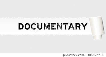 Ripped gray paper background that have word documentary under torn part 104072716
