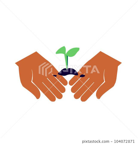 Green sprout on the palms. Vector illustration. 104072871