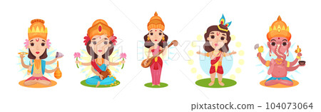 Ancient Indian Hindu Gods and Deity Vector Set 104073064