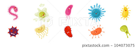 Cute Toothy Germs and Bacteria or Microbes Vector Set 104073075