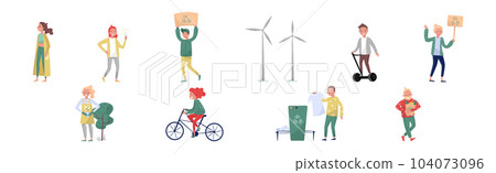 Eco-friendly Lifestyle with People Characters Save Planet and Earth Vector Set 104073096