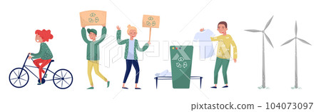 Eco-friendly Lifestyle with People Characters Save Planet and Earth Vector Set 104073097