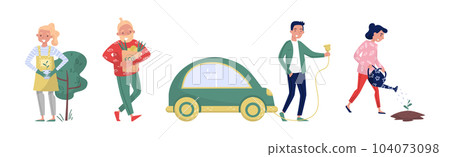 Eco-friendly Lifestyle with People Characters Save Planet and Earth Vector Set 104073098