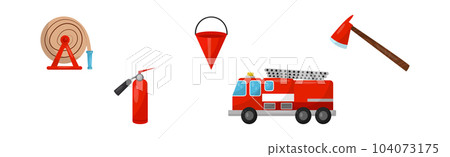 Firefighting Tools and Equipment for Fire Extinguishing Vector Set 104073175