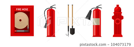 Firefighting Tools and Equipment for Fire Extinguishing Vector Set 104073179