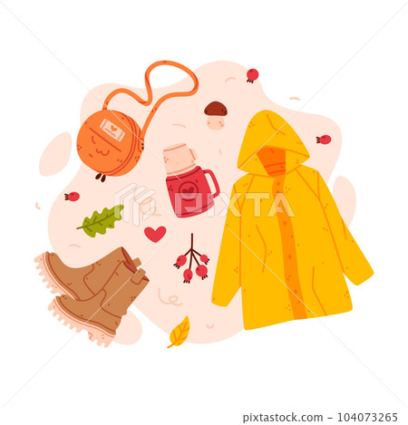 Warm Autumn Clothes and Bright Accessory Vector Composition 104073265