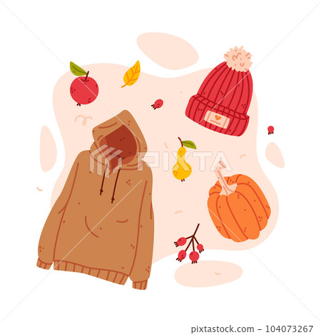 Warm Autumn Clothes and Bright Accessory Vector Composition 104073267