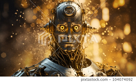 Shining steampunk robot portrait in cinematic style 104074092