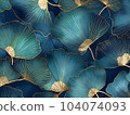 Ginkgo biloba abstract top view in blue golden colors, line design 104074093