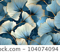 Ginkgo biloba abstract top view in blue golden colors, line design 104074094