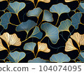 Ginkgo biloba abstract top view in blue golden colors, line design 104074095