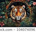 Tiger portrait in jungle, art deco style 104074096