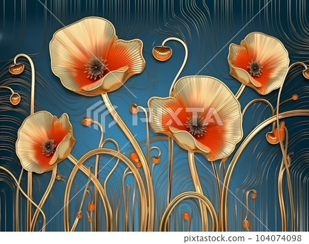 Red poppies in art deco style Red poppies in art deco style 104074098