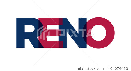 Reno, Nevada, USA typography slogan design. America logo with graphic city lettering for print and web. Reno, Nevada, USA typography slogan design. America logo with graphic city lettering for print and web. 104074460