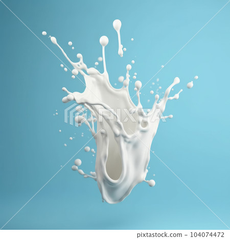 Abstract milk splash on a blue surface, a creative and modern representation of dairy products is AI Generative. 104074472