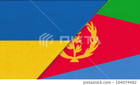 Flag of Ukraine and Eritrea - 3D illustration. Ukrainian and Eritrea relations 104074482