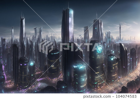 With realistic billboards, the sci-fi metropolis of the future showcases a modern and futuristic setting in the metaverse. 104074583