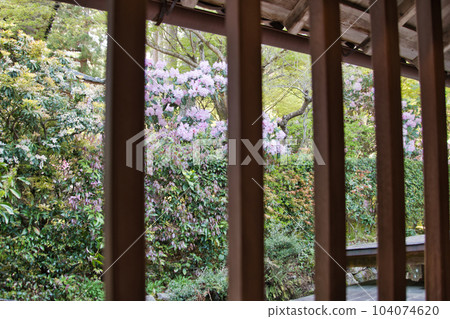 View of the garden seen through the window frame Kyoto Japan 104074620