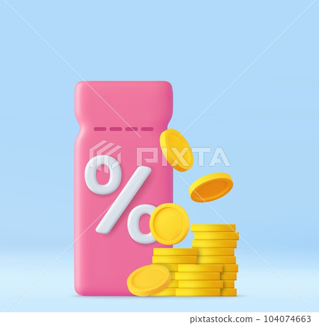 3d Coupon with Percent Symbol and Coins 104074663