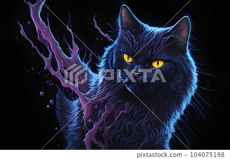 A colorful abstract portrait cat on black background. Generative AI. A colorful abstract portrait cat on black background. Generative AI. 104075198