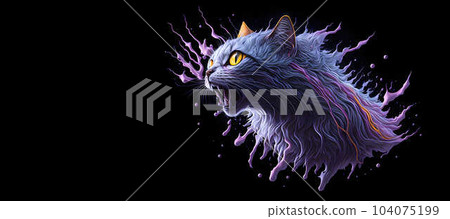 A colorful abstract portrait cat on black background. Generative AI. A colorful abstract portrait cat on black background. Generative AI. 104075199