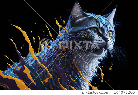 A colorful abstract portrait cat on black background. Generative AI. A colorful abstract portrait cat on black background. Generative AI. 104075200