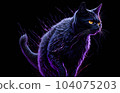 A colorful abstract portrait cat on black background. Generative AI. 104075203