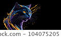 A colorful abstract portrait cat on black background. Generative AI. 104075205