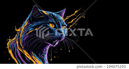 A colorful abstract portrait cat on black background. Generative AI. A colorful abstract portrait cat on black background. Generative AI. 104075205
